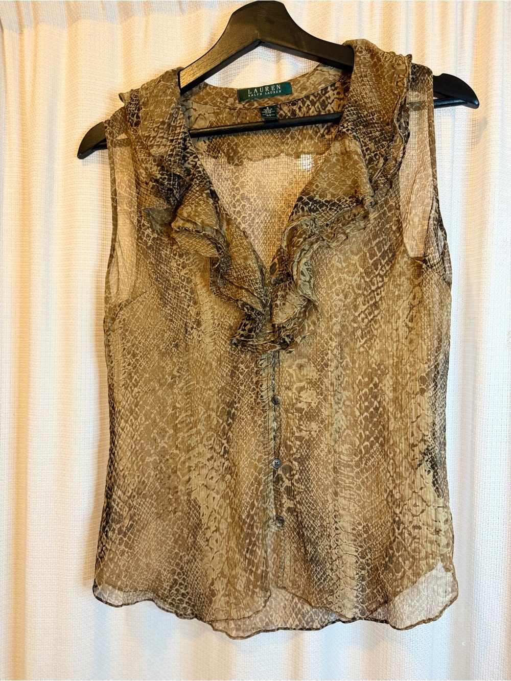 Lauren Ralph Lauren Snake-Print Silk Blouse in Taupe Brown